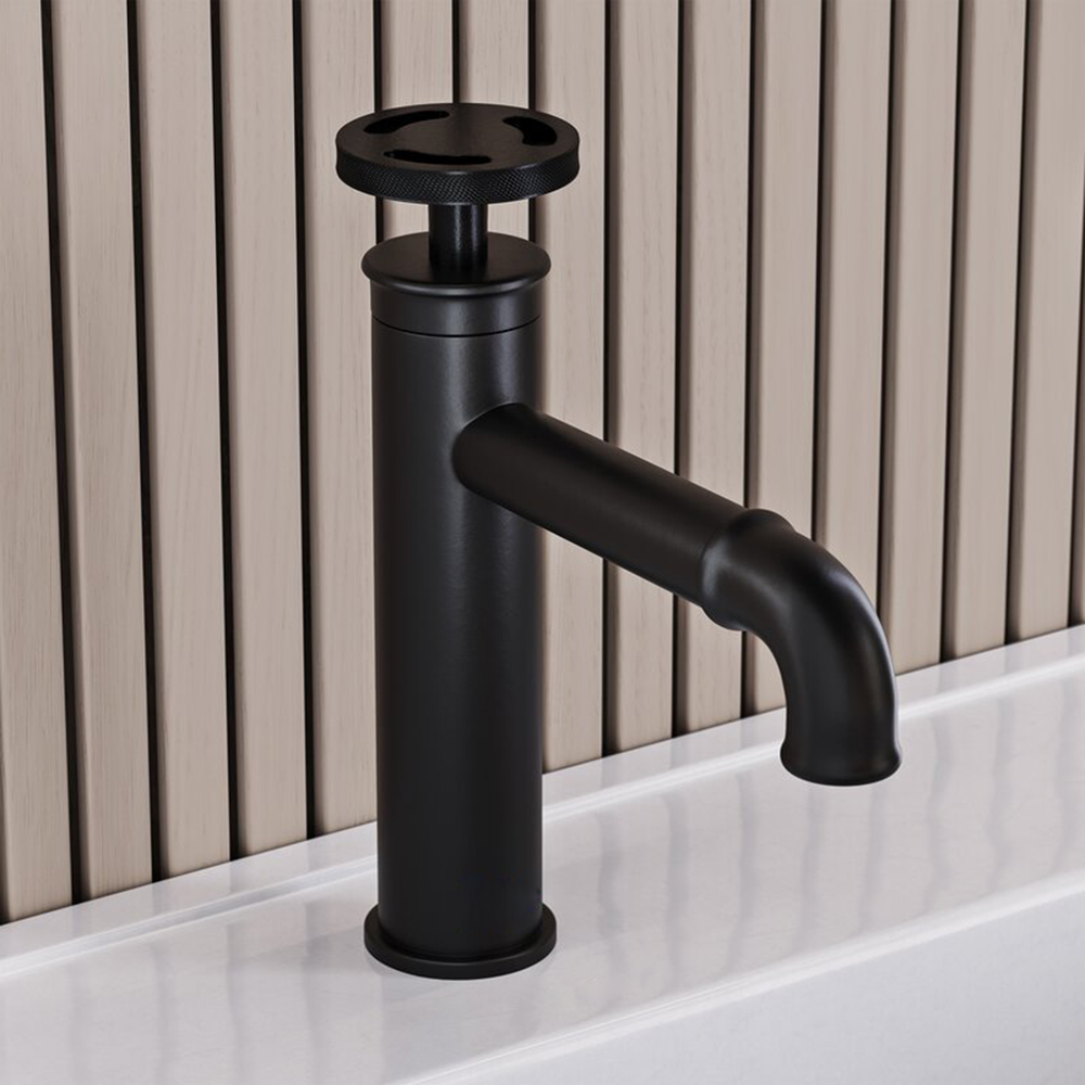 Factory Custom Modern Singel Hole Industrial Matte Black Rubinetto per lavabo da bagno con maniglia girevole