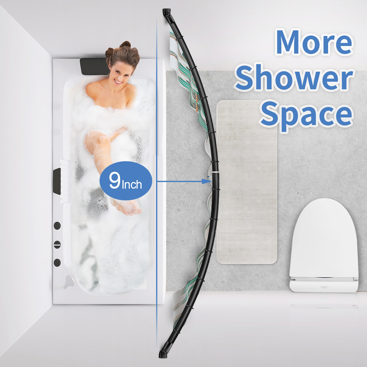 Asta per tenda da doccia fissa curva regolabile all'ingrosso 72 'per bagno, vasca da bagno