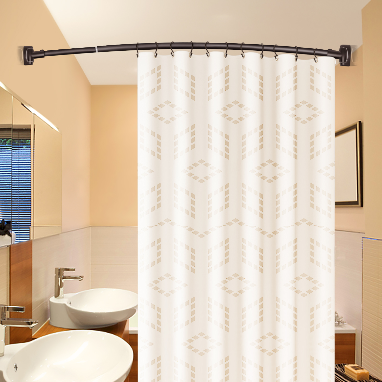Cremagliera per asta per tenda da doccia ad angolo per vasca da bagno curva in acciaio inox 304 estensibile all'ingrosso (50'-72')