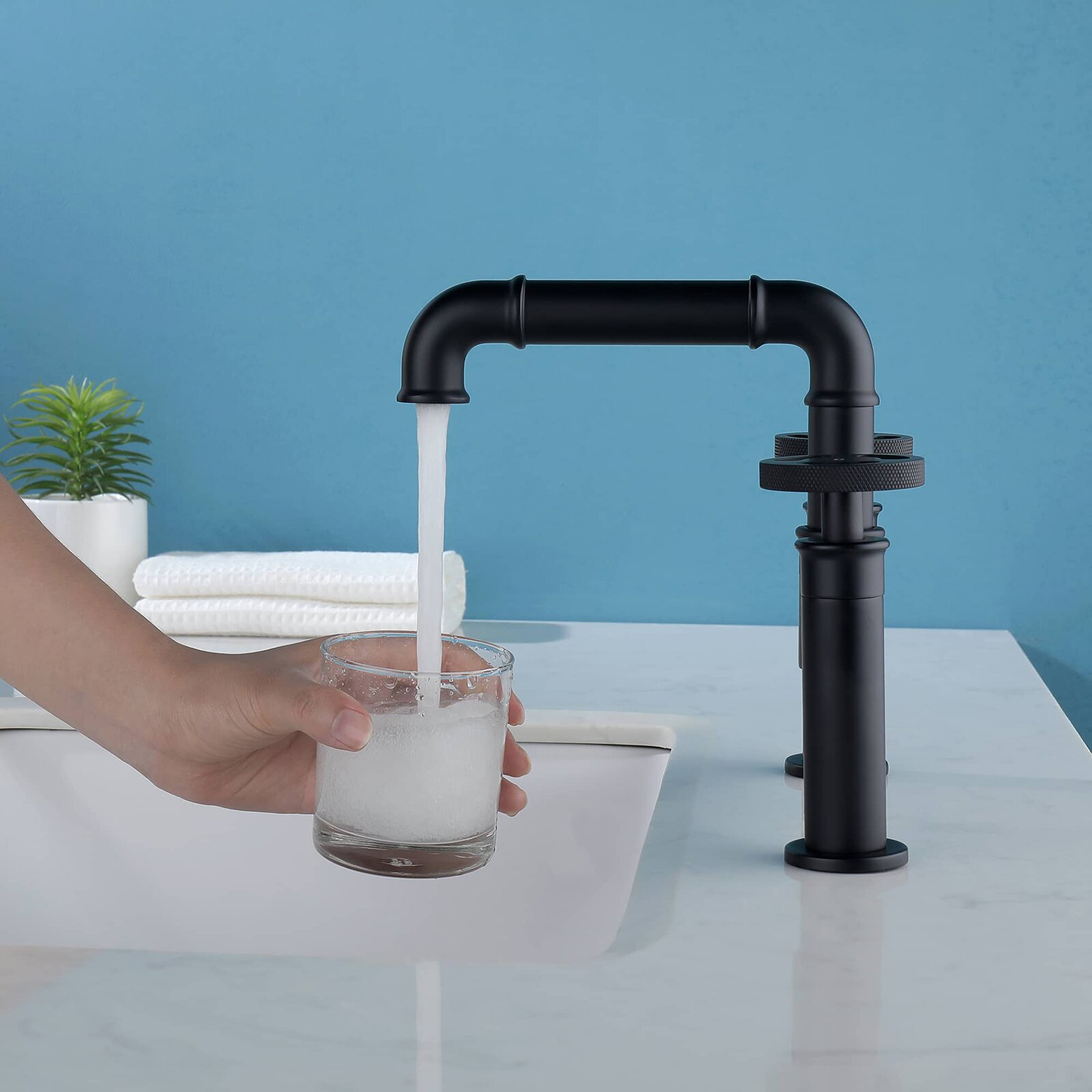 Rubinetto a ponte Aquacubic Rubinetto per lavabo a 2 fori, rubinetto per lavello da cucina da 8 pollici Rubinetto per lavabo da bagno con tubo industriale a 2 maniglie