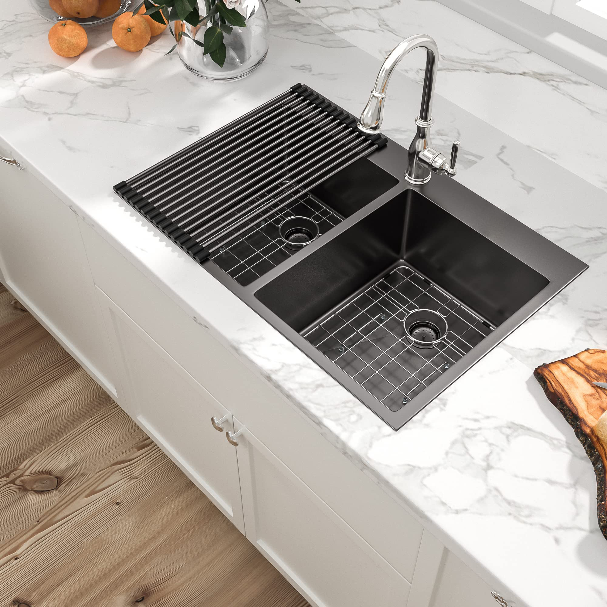 Lavello da cucina topmount a vasca singola in acciaio inossidabile nero