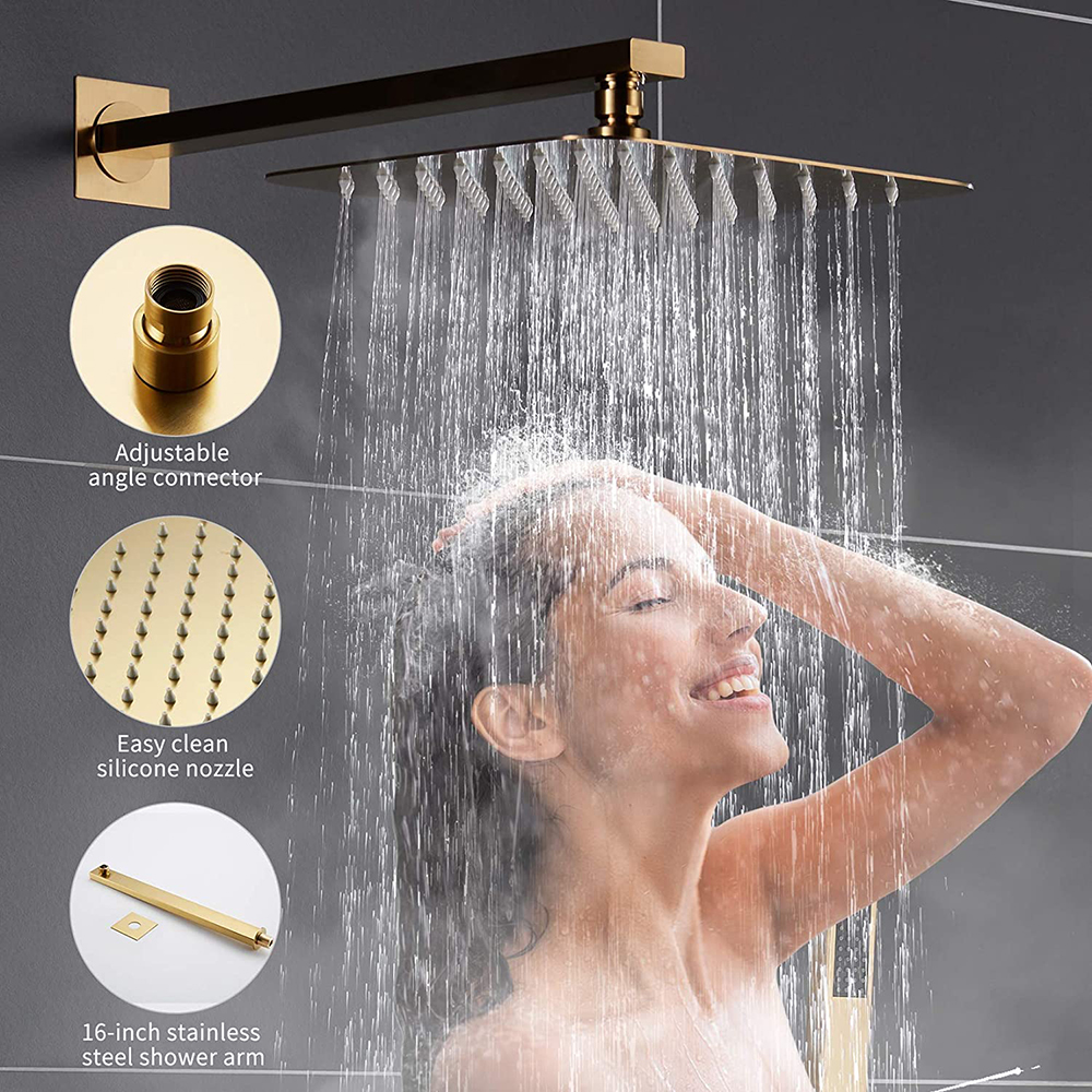 Sistema di rubinetti per doccia per vasca da bagno in oro spazzolato Set per soffione doccia a pioggia per bagno con set combinato portatile con beccuccio per vasca