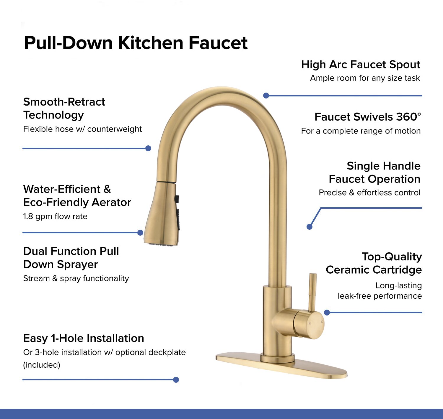 Aquacubic Prodotti per rubinetti domestici convenzionali Pull Down Kitchen Faucet