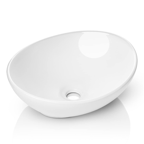 Lavandino da bagno moderno ovale in ceramica bianca a forma di uovo