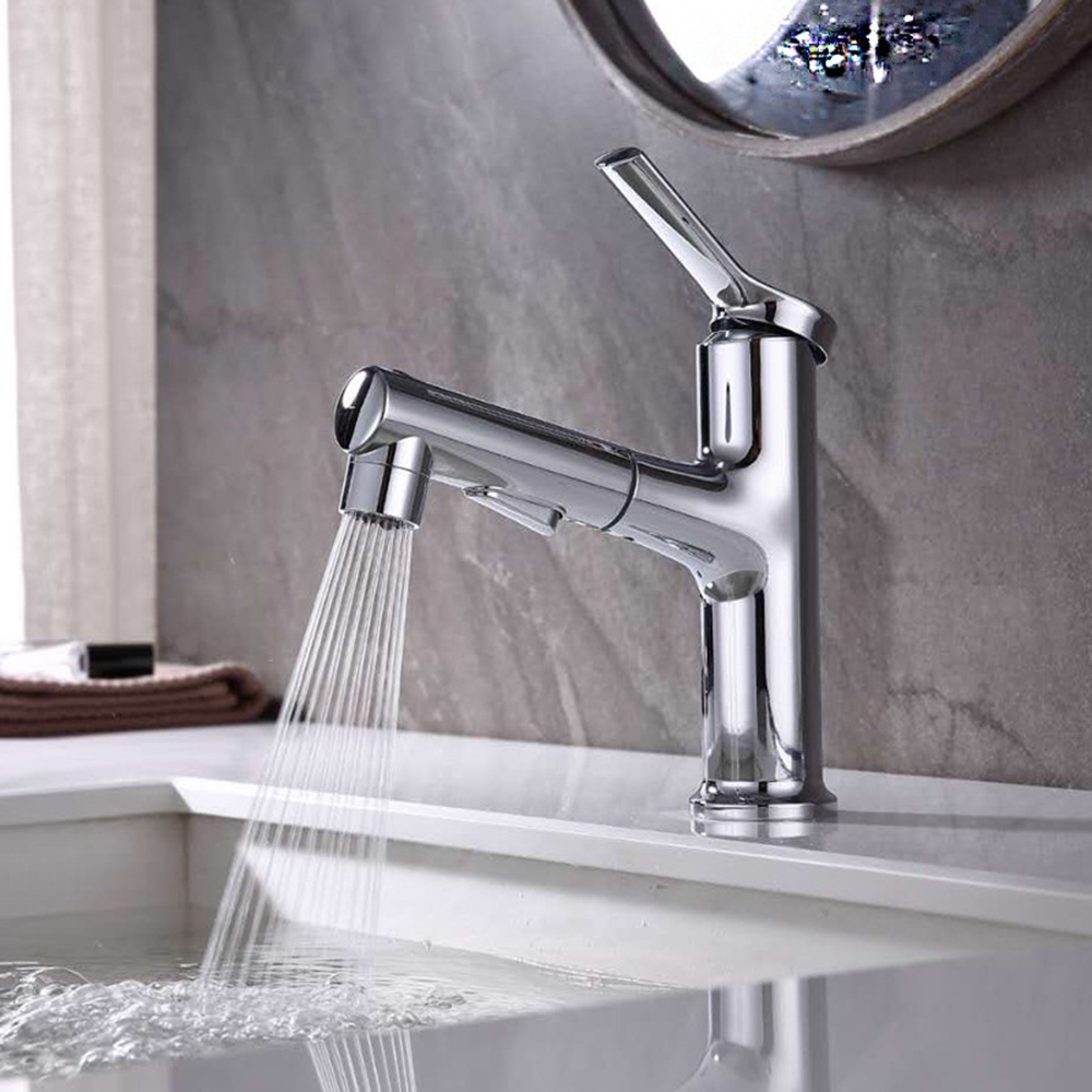 Aquacubic Nuovo design con rubinetti per lavabo con spruzzatore estraibile senza rondella in ceramica