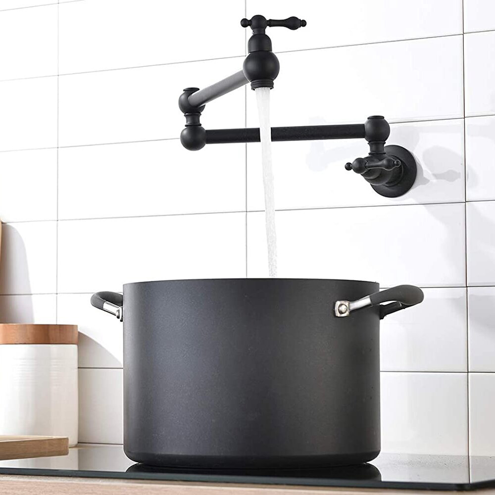 Montaggio a parete per rubinetto di riempimento vaso nero Aquacubic, doppio snodo snodato e prolunga da 24'.