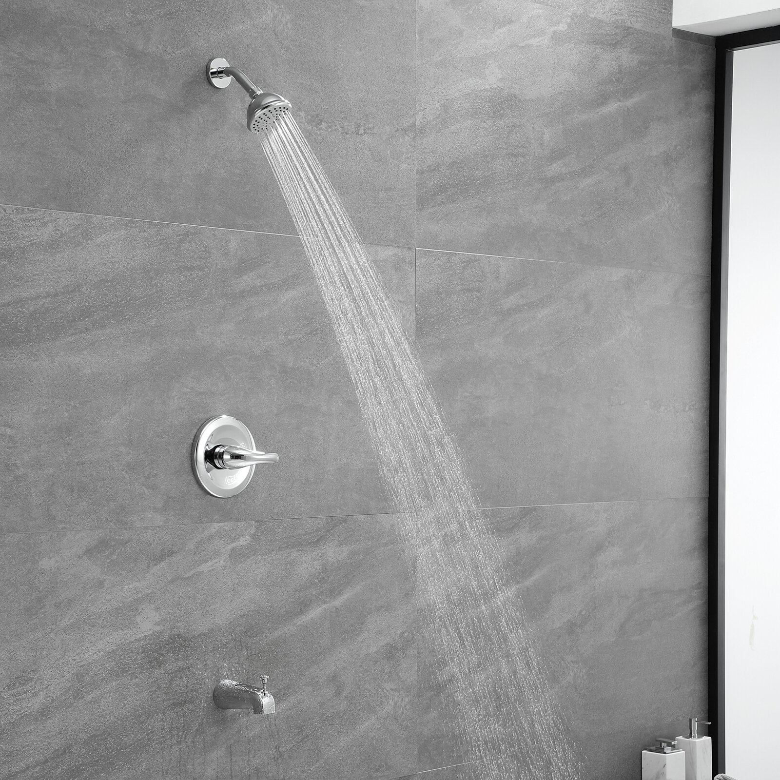 Kit di finiture per doccia in ottone cromato lucido con maniglia singola certificato Aquacubic CUPC con valvola e bocca per vasca